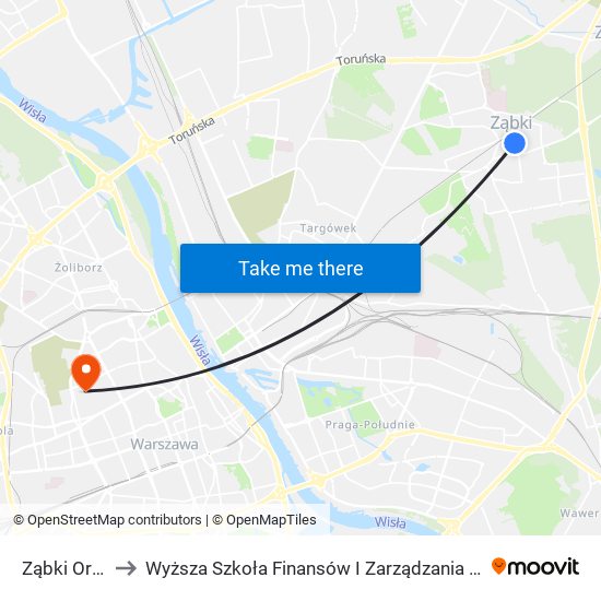 Ząbki Orla 01 to Wyższa Szkoła Finansów I Zarządzania W Warszawie map