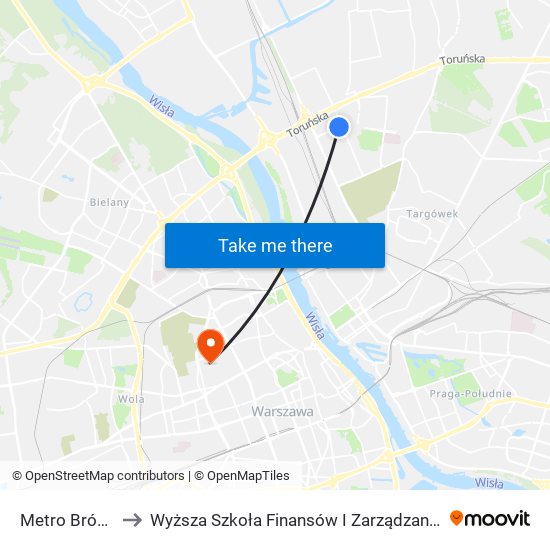 Metro Bródno 15 to Wyższa Szkoła Finansów I Zarządzania W Warszawie map