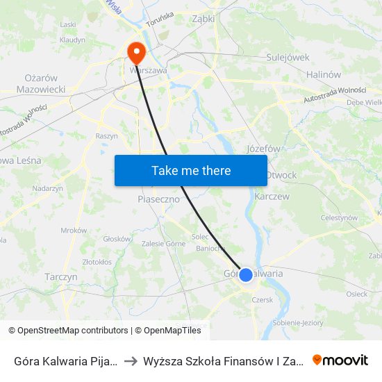 Góra Kalwaria Pijarska - Basen 01 to Wyższa Szkoła Finansów I Zarządzania W Warszawie map