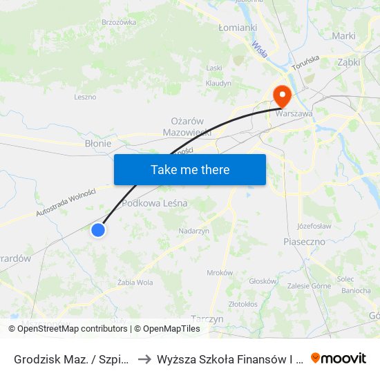 Grodzisk Maz. / Szpital / Kołłątaja (Nż) to Wyższa Szkoła Finansów I Zarządzania W Warszawie map