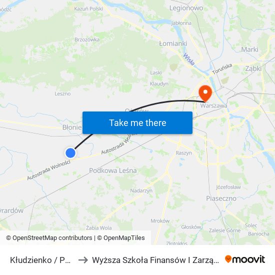 Kłudzienko / Pętla to Wyższa Szkoła Finansów I Zarządzania W Warszawie map