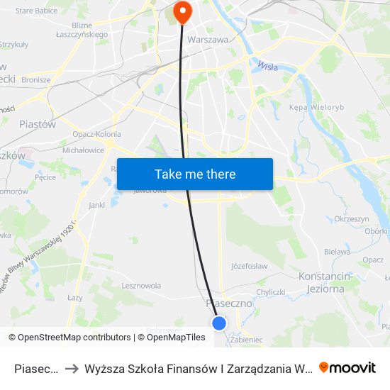 Piaseczno to Wyższa Szkoła Finansów I Zarządzania W Warszawie map