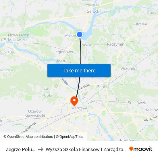 Zegrze Południowe to Wyższa Szkoła Finansów I Zarządzania W Warszawie map