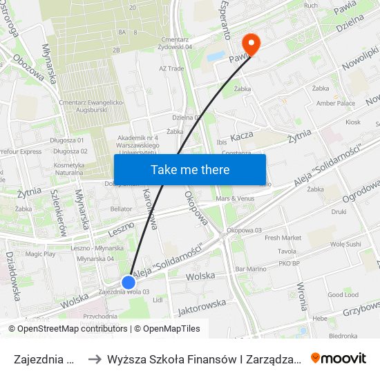 Zajezdnia Wola to Wyższa Szkoła Finansów I Zarządzania W Warszawie map