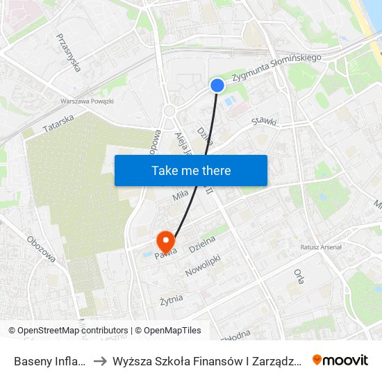 Baseny Inflancka to Wyższa Szkoła Finansów I Zarządzania W Warszawie map