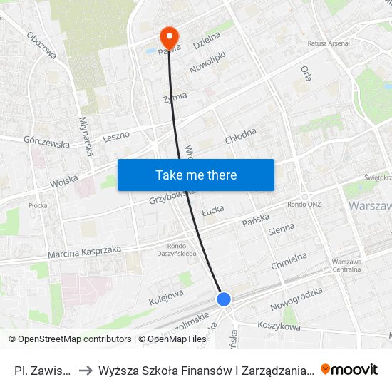 Pl. Zawiszy 13 to Wyższa Szkoła Finansów I Zarządzania W Warszawie map