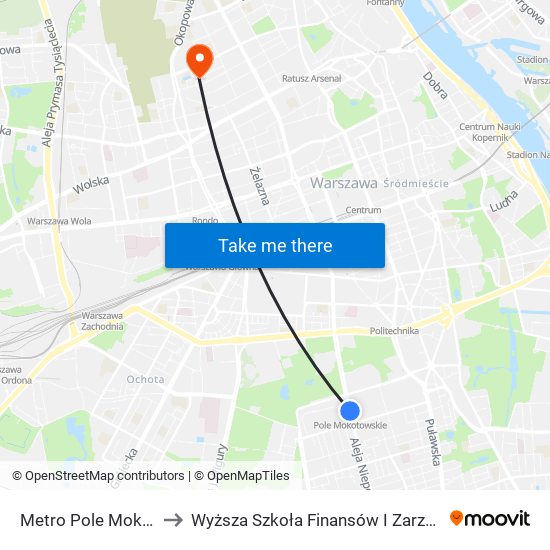 Metro Pole Mokotowskie 04 to Wyższa Szkoła Finansów I Zarządzania W Warszawie map