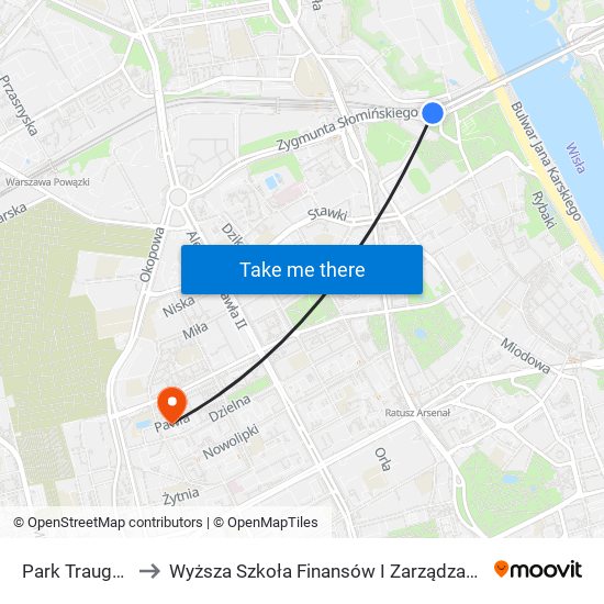 Park Traugutta 04 to Wyższa Szkoła Finansów I Zarządzania W Warszawie map