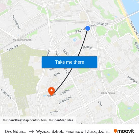 Dw. Gdański 08 to Wyższa Szkoła Finansów I Zarządzania W Warszawie map