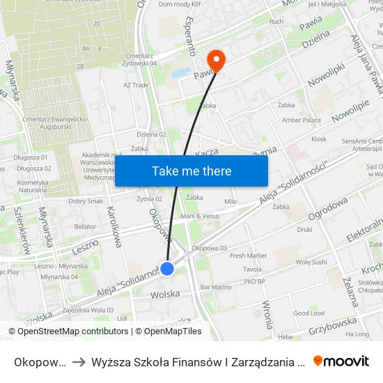 Okopowa 04 to Wyższa Szkoła Finansów I Zarządzania W Warszawie map