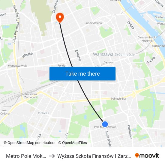 Metro Pole Mokotowskie 03 to Wyższa Szkoła Finansów I Zarządzania W Warszawie map