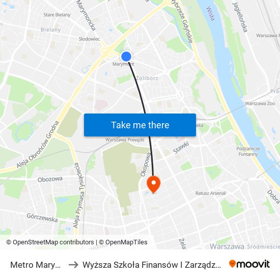 Metro Marymont 04 to Wyższa Szkoła Finansów I Zarządzania W Warszawie map