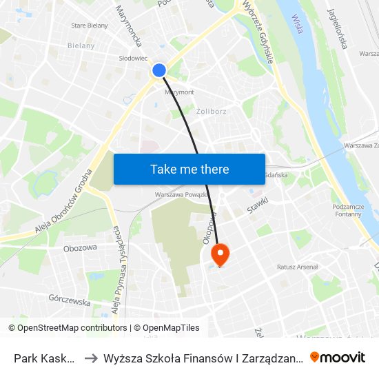 Park Kaskada 04 to Wyższa Szkoła Finansów I Zarządzania W Warszawie map