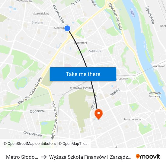 Metro Słodowiec 06 to Wyższa Szkoła Finansów I Zarządzania W Warszawie map