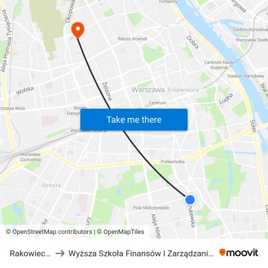 Rakowiecka to Wyższa Szkoła Finansów I Zarządzania W Warszawie map