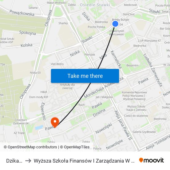 Dzika 03 to Wyższa Szkoła Finansów I Zarządzania W Warszawie map