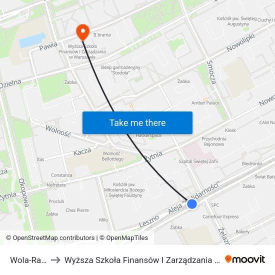 Wola-Ratusz to Wyższa Szkoła Finansów I Zarządzania W Warszawie map