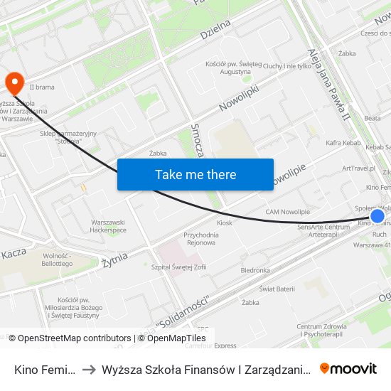 Kino Femina to Wyższa Szkoła Finansów I Zarządzania W Warszawie map