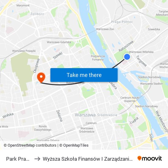 Park Praski 02 to Wyższa Szkoła Finansów I Zarządzania W Warszawie map