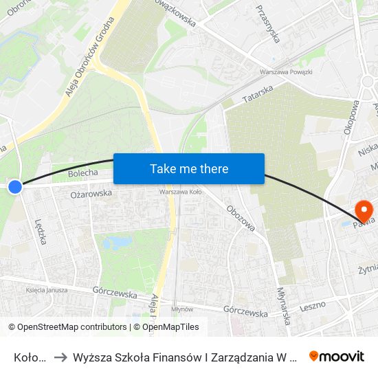 Koło 01 to Wyższa Szkoła Finansów I Zarządzania W Warszawie map