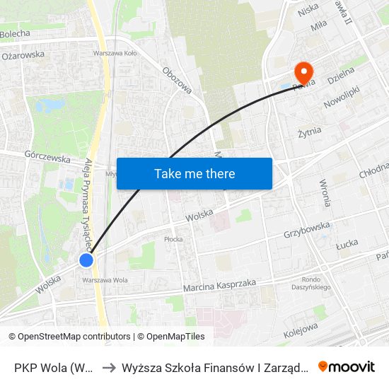 PKP Wola (Wolska) 03 to Wyższa Szkoła Finansów I Zarządzania W Warszawie map