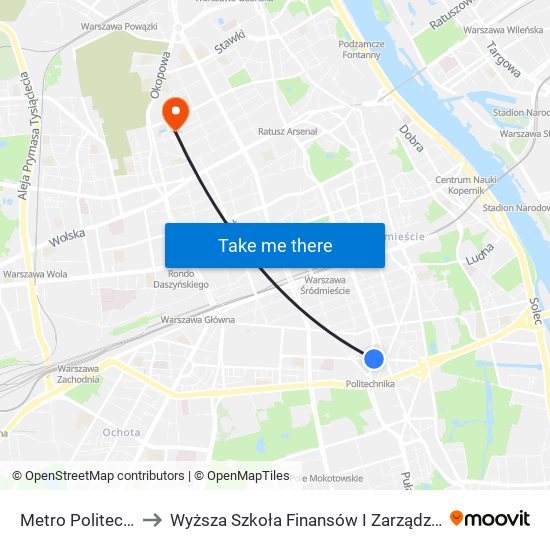 Metro Politechnika 04 to Wyższa Szkoła Finansów I Zarządzania W Warszawie map