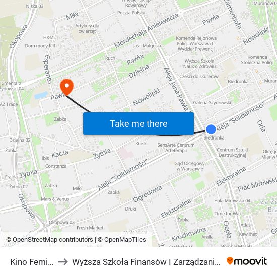 Kino Femina to Wyższa Szkoła Finansów I Zarządzania W Warszawie map