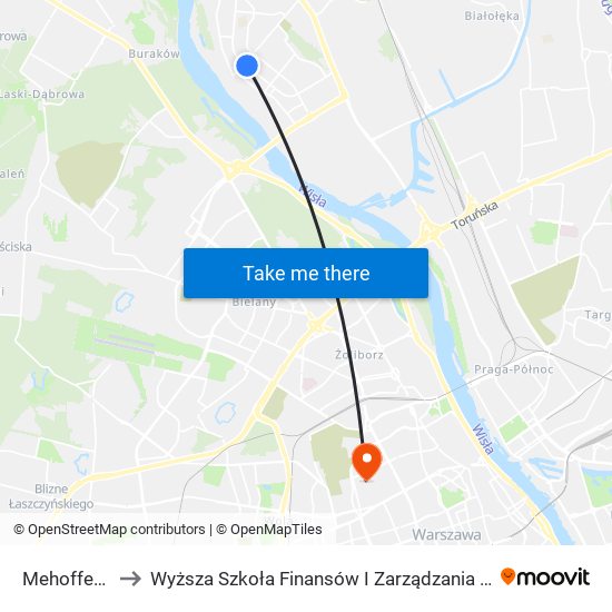 Mehoffera 01 to Wyższa Szkoła Finansów I Zarządzania W Warszawie map