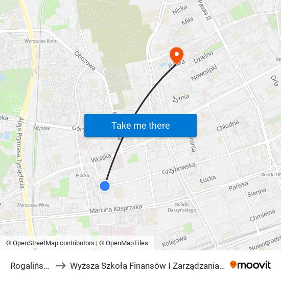 Rogalińska 01 to Wyższa Szkoła Finansów I Zarządzania W Warszawie map