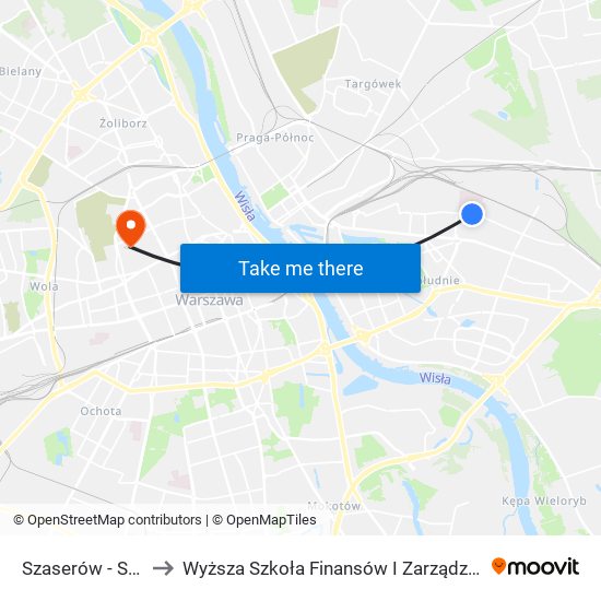 Szaserów - Szpital 02 to Wyższa Szkoła Finansów I Zarządzania W Warszawie map