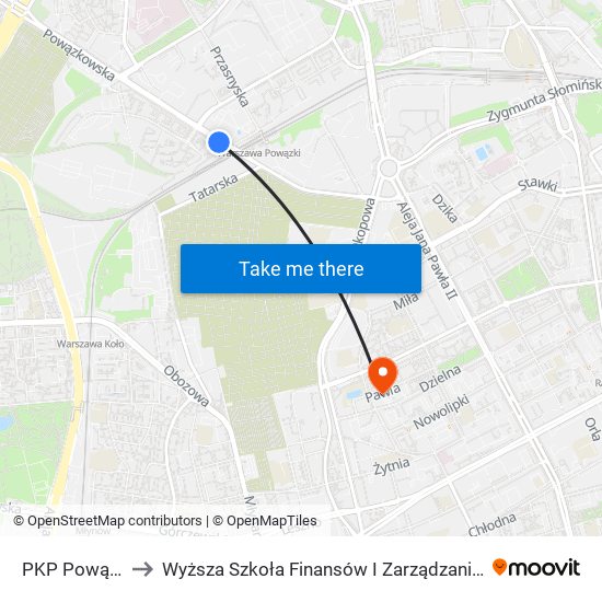 PKP Powązki 01 to Wyższa Szkoła Finansów I Zarządzania W Warszawie map