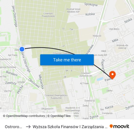 Ostroroga 01 to Wyższa Szkoła Finansów I Zarządzania W Warszawie map