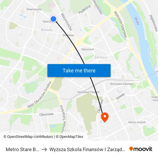 Metro Stare Bielany 04 to Wyższa Szkoła Finansów I Zarządzania W Warszawie map