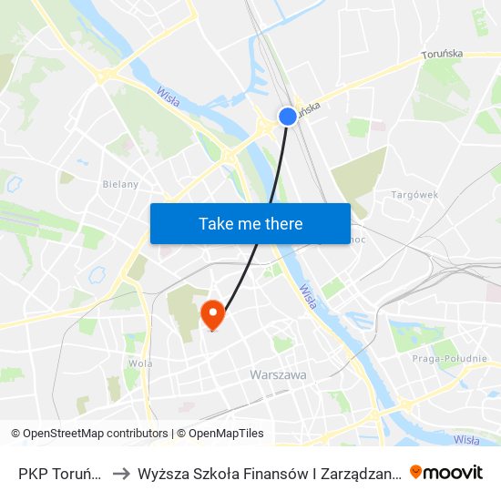 PKP Toruńska 01 to Wyższa Szkoła Finansów I Zarządzania W Warszawie map