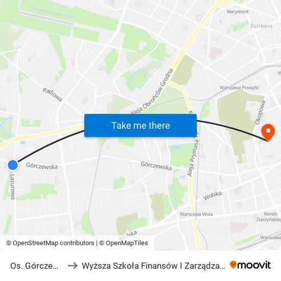 Os. Górczewska to Wyższa Szkoła Finansów I Zarządzania W Warszawie map