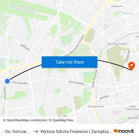 Os. Górczewska 03 to Wyższa Szkoła Finansów I Zarządzania W Warszawie map