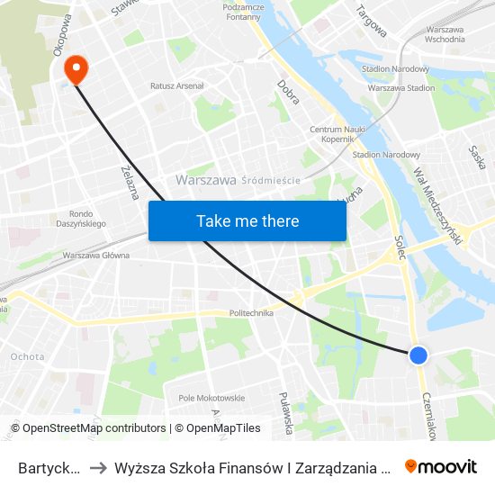 Bartycka to Wyższa Szkoła Finansów I Zarządzania W Warszawie map