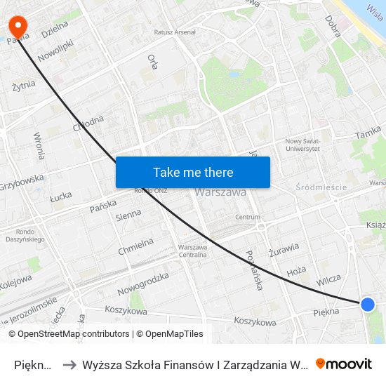 Piękna 04 to Wyższa Szkoła Finansów I Zarządzania W Warszawie map