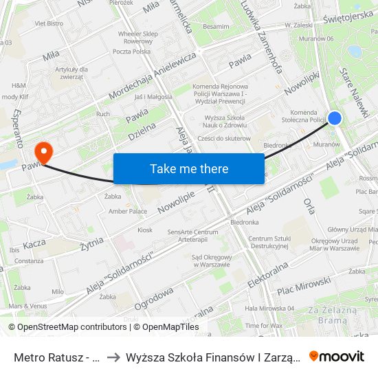 Metro Ratusz - Arsenał 02 to Wyższa Szkoła Finansów I Zarządzania W Warszawie map