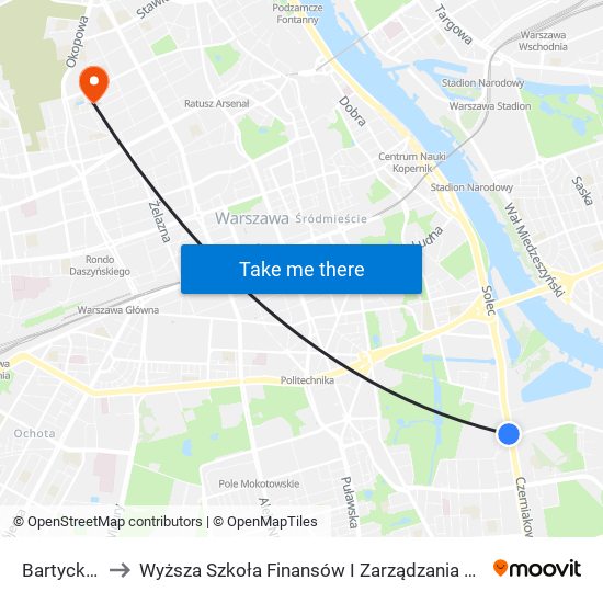 Bartycka to Wyższa Szkoła Finansów I Zarządzania W Warszawie map