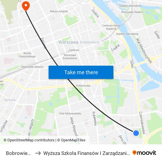 Bobrowiecka 01 to Wyższa Szkoła Finansów I Zarządzania W Warszawie map