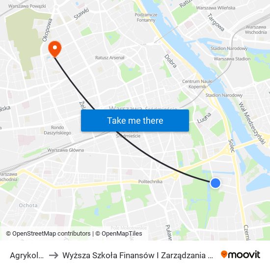 Agrykola to Wyższa Szkoła Finansów I Zarządzania W Warszawie map