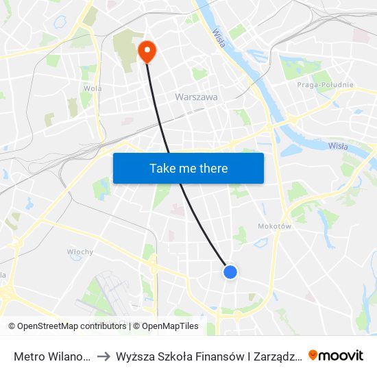 Metro Wilanowska 10 to Wyższa Szkoła Finansów I Zarządzania W Warszawie map