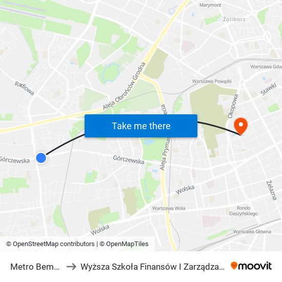 Metro Bemowo to Wyższa Szkoła Finansów I Zarządzania W Warszawie map