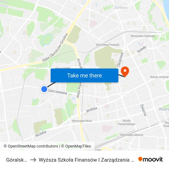 Góralska to Wyższa Szkoła Finansów I Zarządzania W Warszawie map