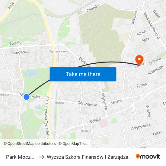 Park Moczydło 01 to Wyższa Szkoła Finansów I Zarządzania W Warszawie map