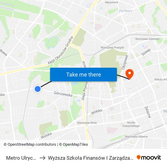 Metro Ulrychów 02 to Wyższa Szkoła Finansów I Zarządzania W Warszawie map