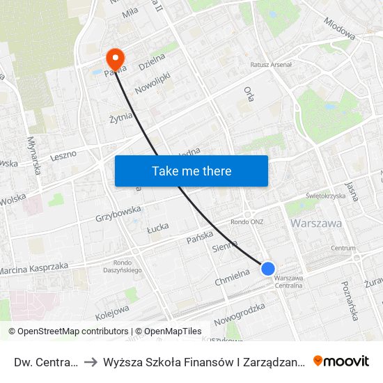 Dw. Centralny 03 to Wyższa Szkoła Finansów I Zarządzania W Warszawie map