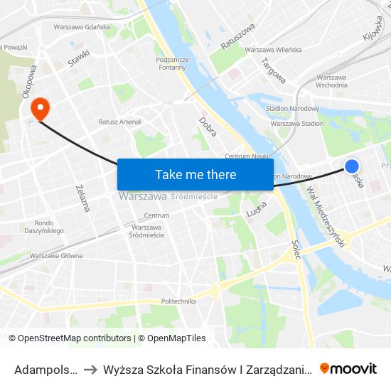 Adampolska 01 to Wyższa Szkoła Finansów I Zarządzania W Warszawie map