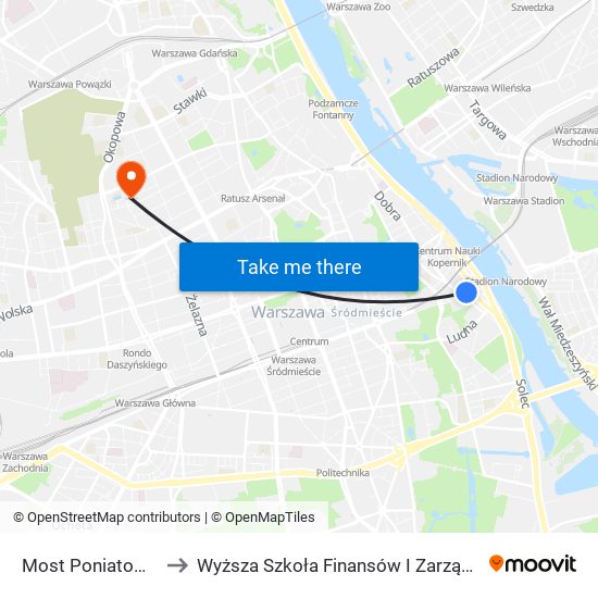 Most Poniatowskiego 02 to Wyższa Szkoła Finansów I Zarządzania W Warszawie map